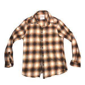 YoungLA 416 Classy Flannel Button-Up Shirt Rusty Orange White Large